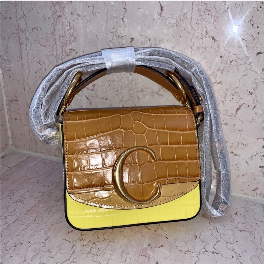 Chloé Mini C Yellow Croc Embossed Crossbody Bag - Picture 11 of 16